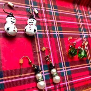 Vintage Christmas earrings bundle snowman holiday ugly sweater party festive